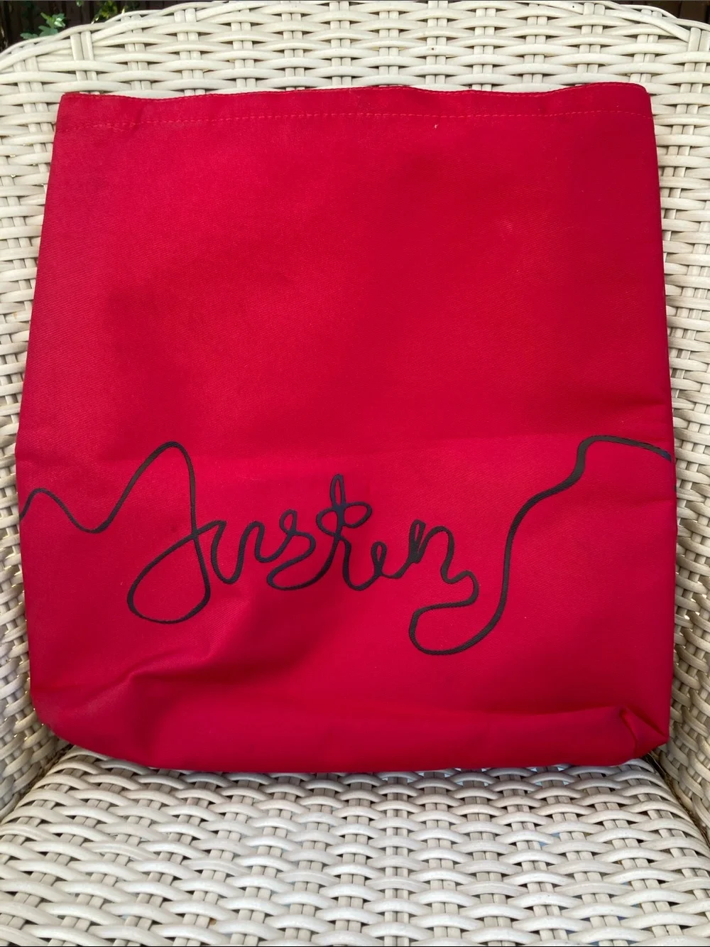 Red Graphic Messenger Tote with Black & White Opera Motif